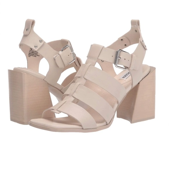Tribeca Strappy Heel Sandal, Chunky Block Heel, Cream Color - Y2K - Picture 7 of 8